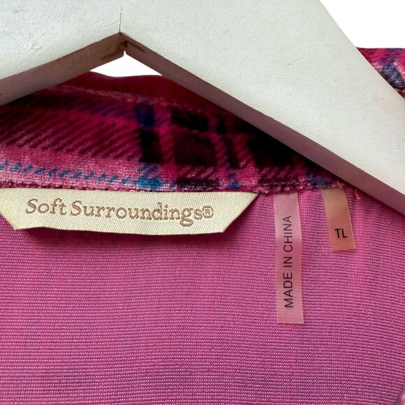 SOFT SURROUNDINGS Velvet Shirt Large Tall Pink Plaid Rayon Silk Button Up Womens - Picture 7 of 11